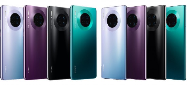 A la izquierda, los Huawei Mate 30, y a la derecha, los Huawei Mate 30 Pro