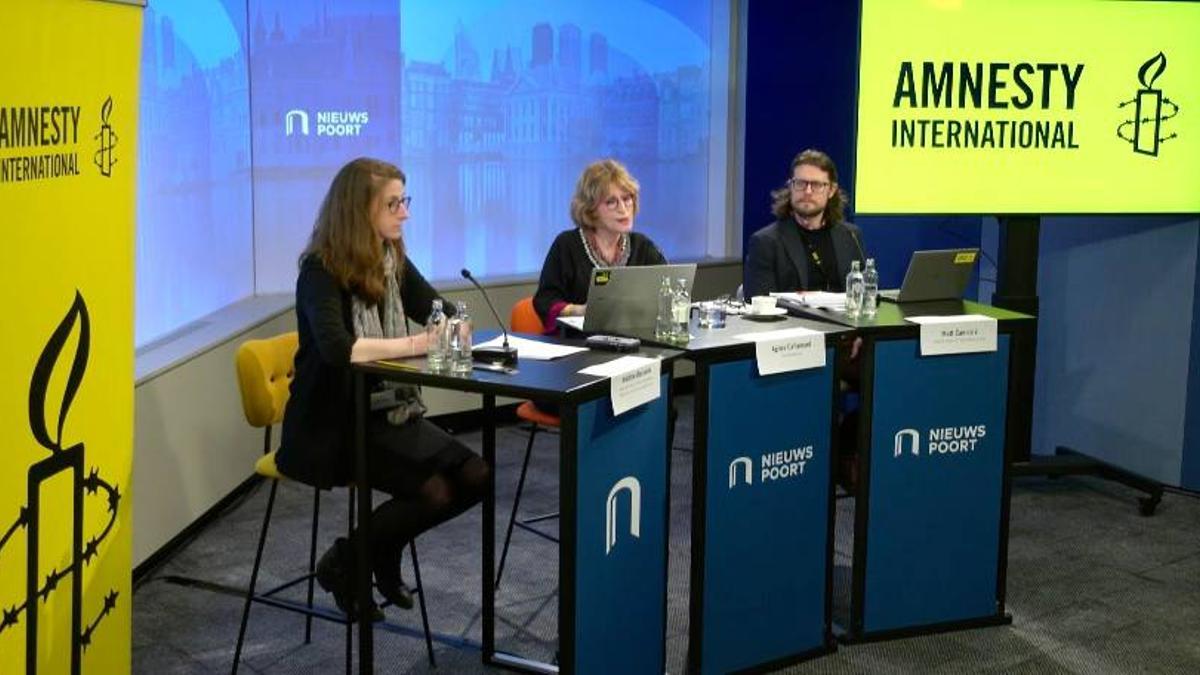 Rueda de prensa de Amnistía Internacional en la ciudad de La Haya, este miércoles